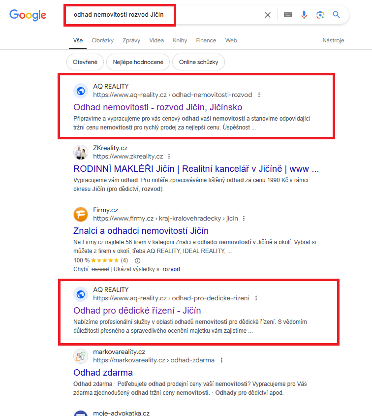 Odhad nemovitosti rozvod Jicin - Google
